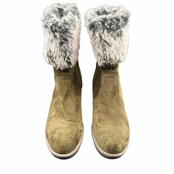Patrizia by Spring Step Yazzie Olive Green Faux Fur Wedge Boots Size 39 US 8-8.5 - Picture 3 of 15